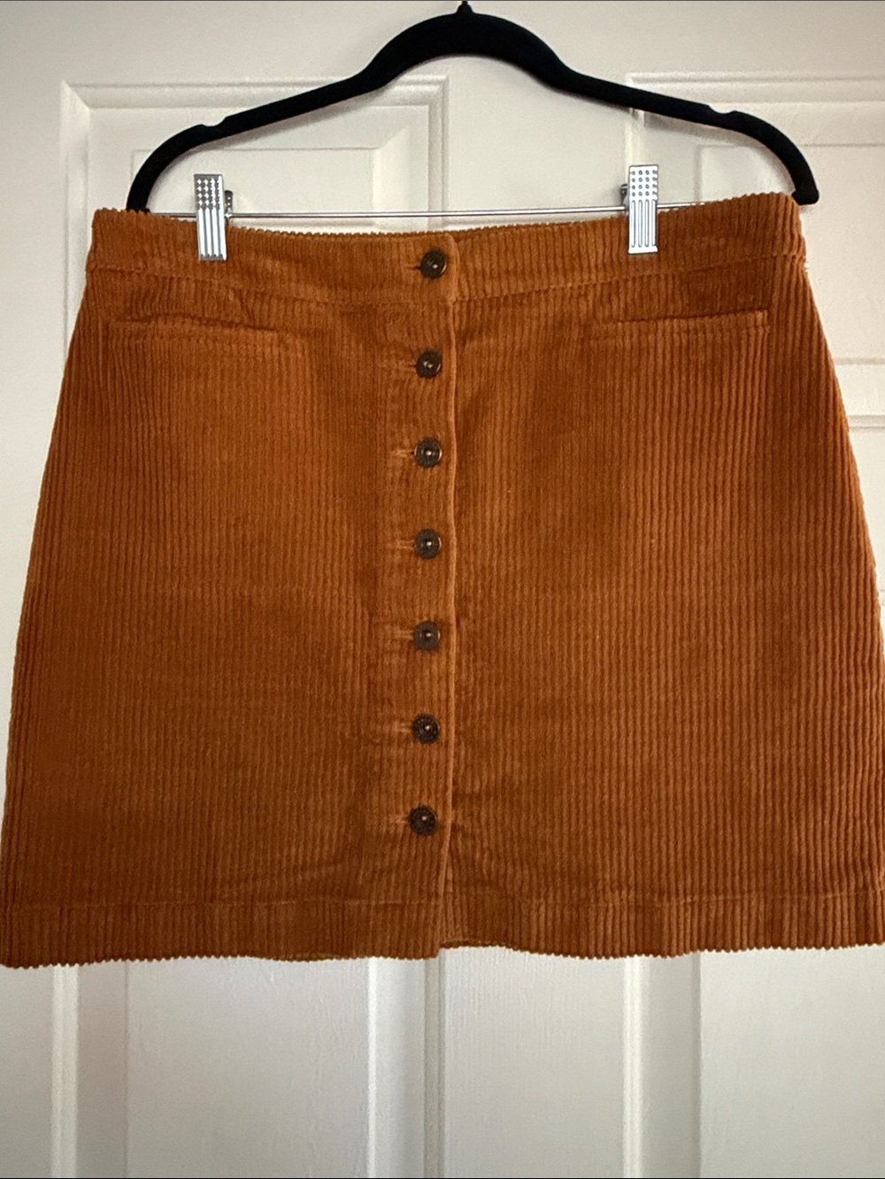 Chelsea & Violet Button-Front Corduroy Mini Skirt in Rust